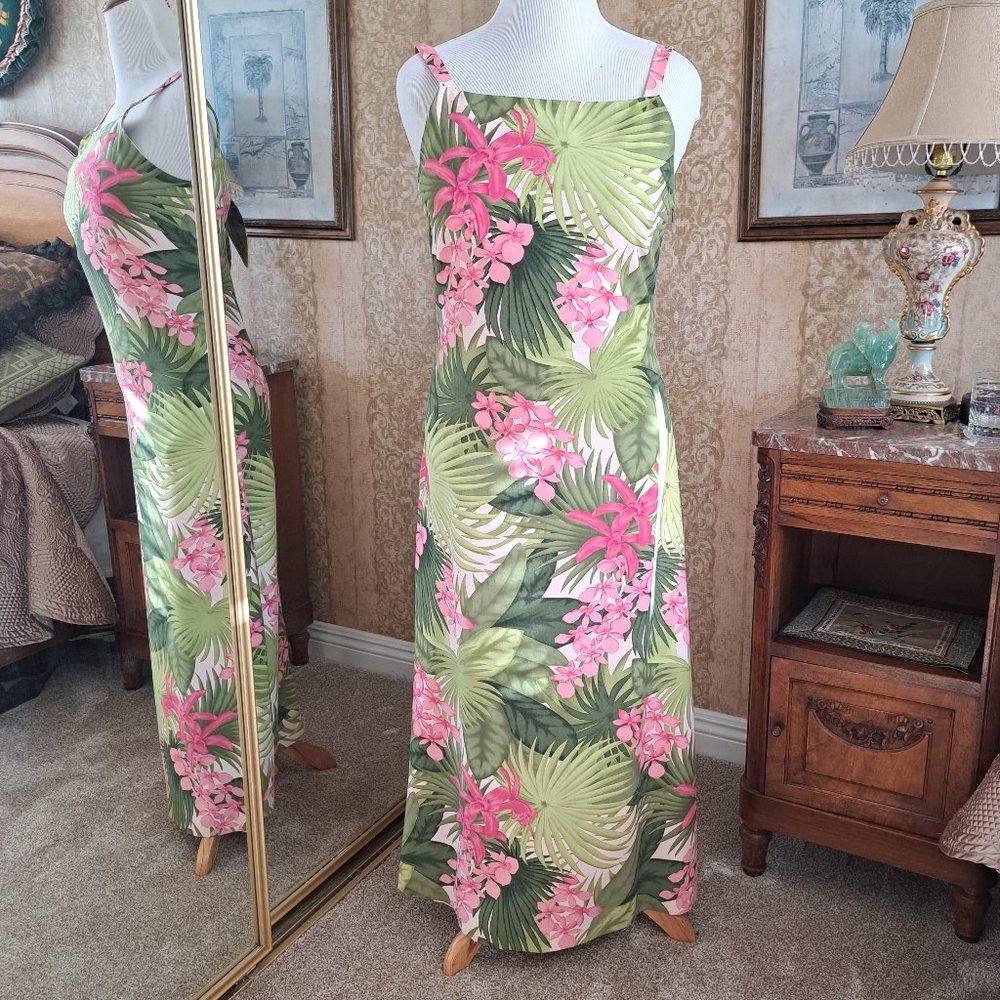 TOMMY BAHAMA SILK LONG TIEBACK DRESS BOTANICAL TROPICAL FLORAL WOMENS SZ 10